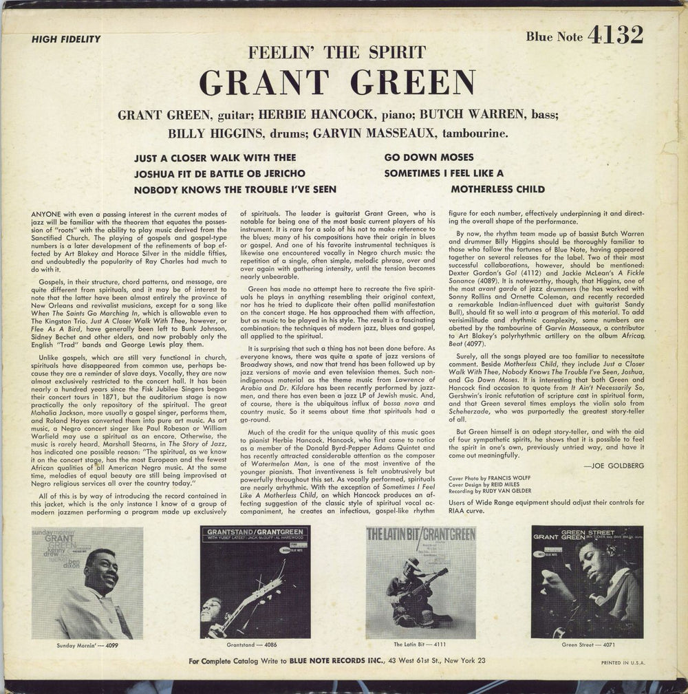 Grant Green Feelin' The Spirit - 1st - NY US vinyl LP album (LP record)