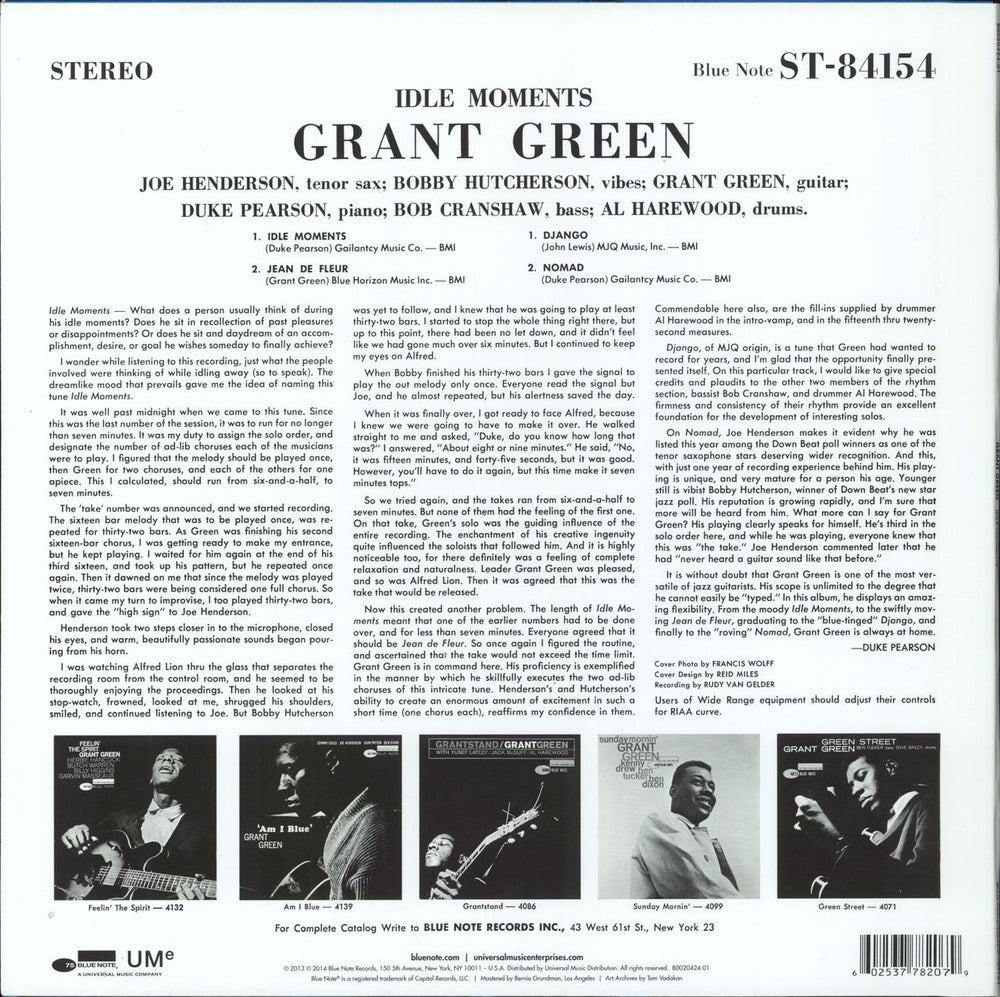 Grant Green Idle Moments US vinyl LP album (LP record) 602537782079