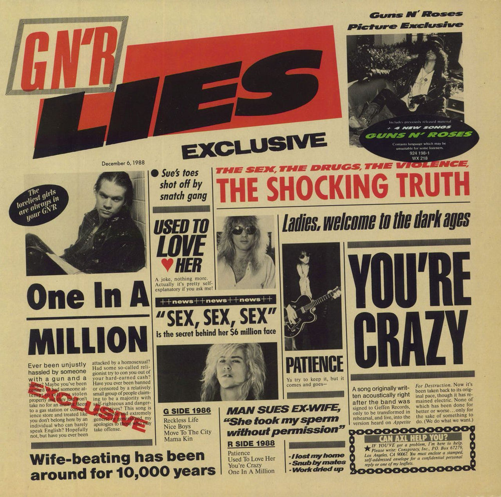 Guns N Roses GN'R Lies - Autographed UK vinyl LP album (LP record) WX218