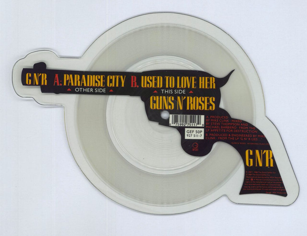 Guns N Roses Paradise City - Clear UK shaped picture disc (picture disc vinyl record) 075992751179