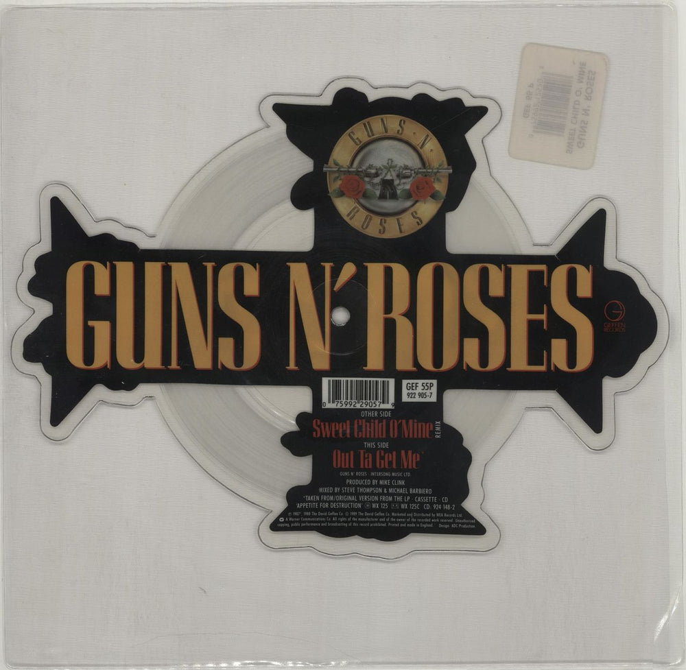 Guns N Roses Sweet Child O' Mine - Title/Barcode Stickered UK shaped picture disc (picture disc vinyl record) GNRSHSW00656