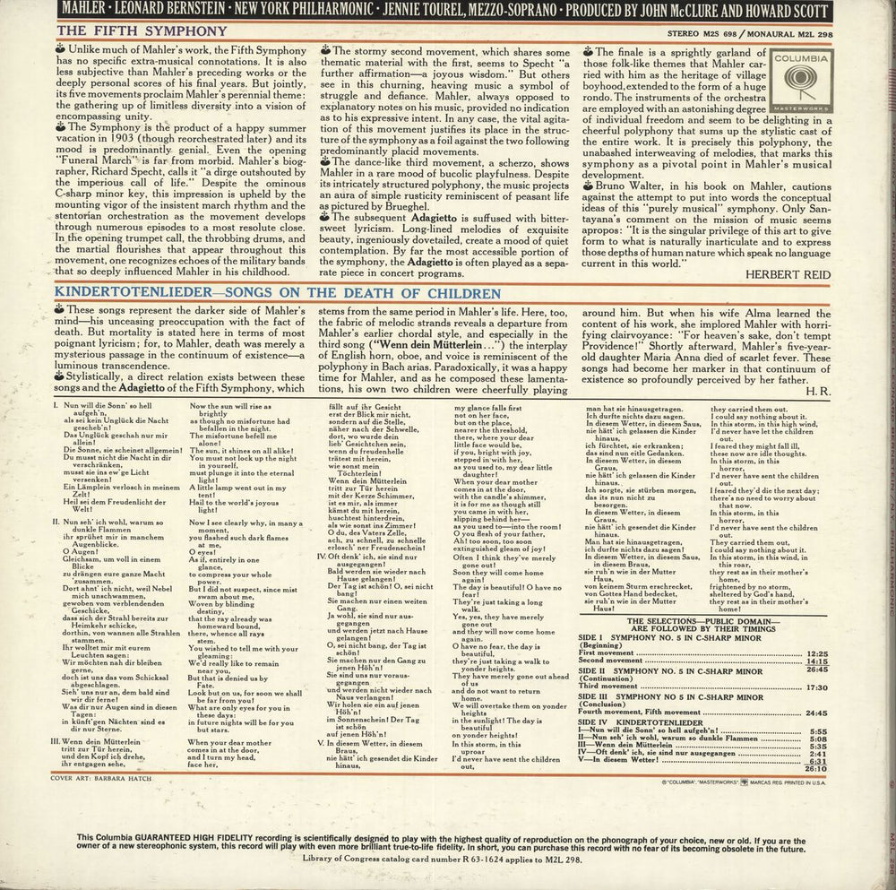 Gustav Mahler Symphony No. 5 in C Sharp Minor / Kindertotenlieder US 2-LP vinyl record set (Double LP Album)