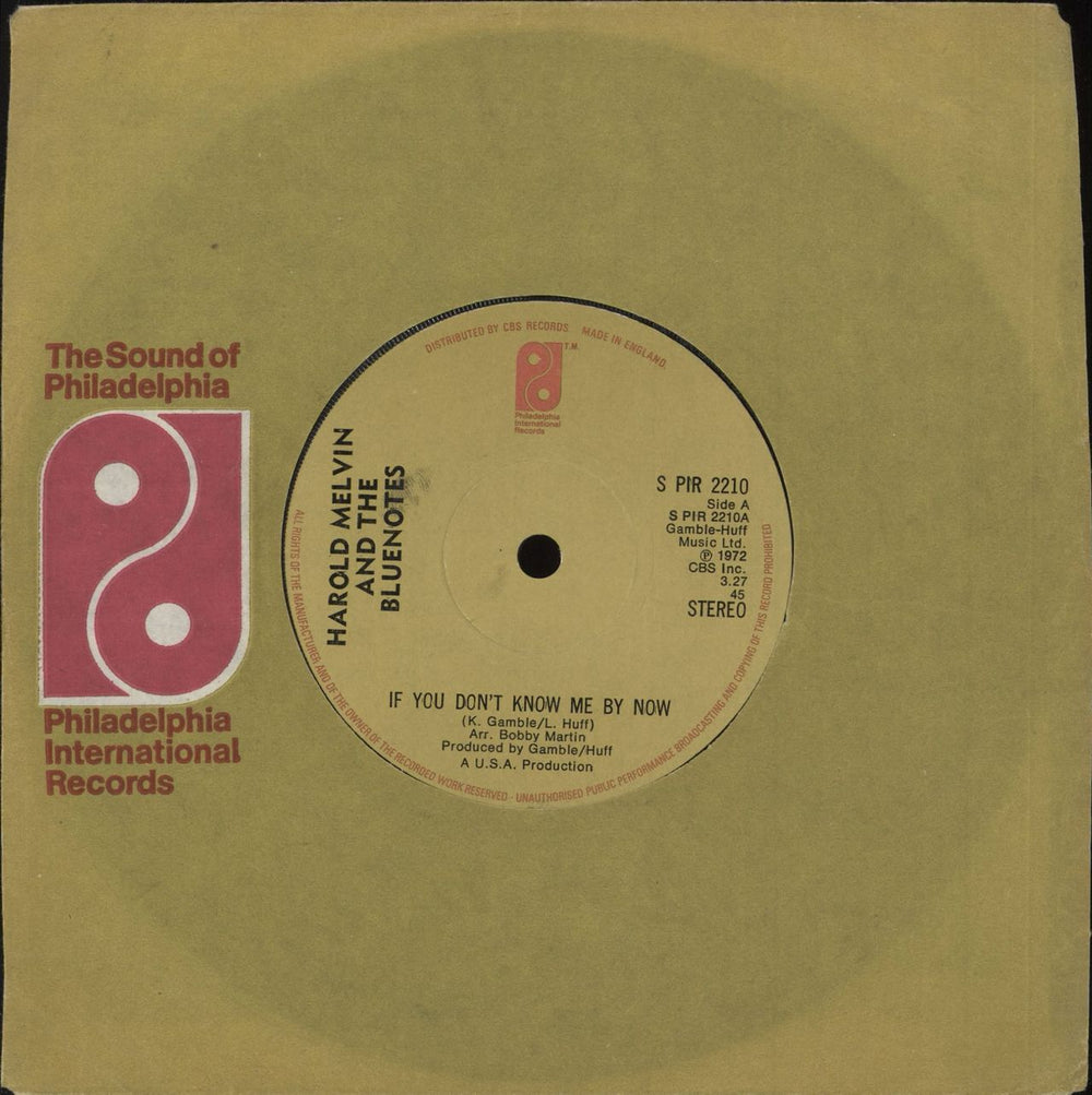 Harold Melvin & The Blue Notes If You Don't Know Me By Now UK 7" vinyl single (7 inch record / 45) SPIR2210