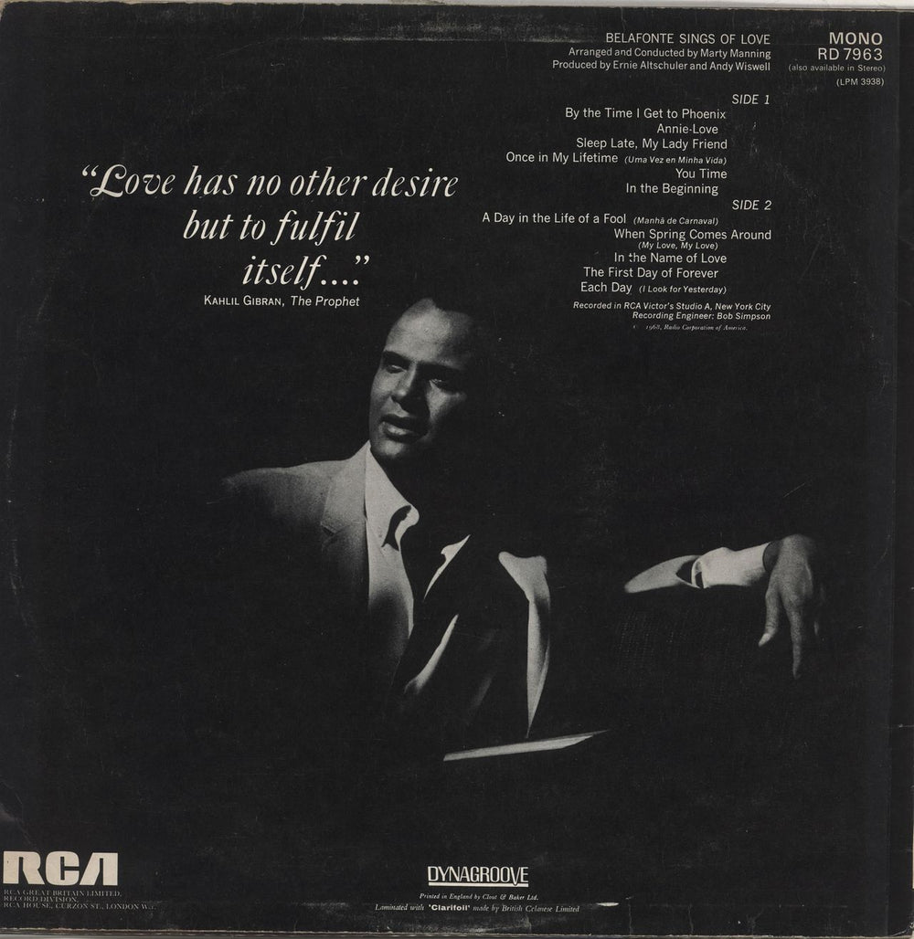 Harry Belafonte Belafonte Sings Of Love UK vinyl LP album (LP record)