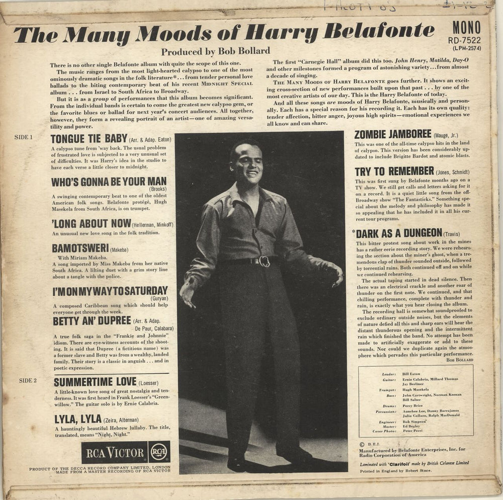 Harry Belafonte The Many Moods Of Belafonte UK vinyl LP album (LP record)