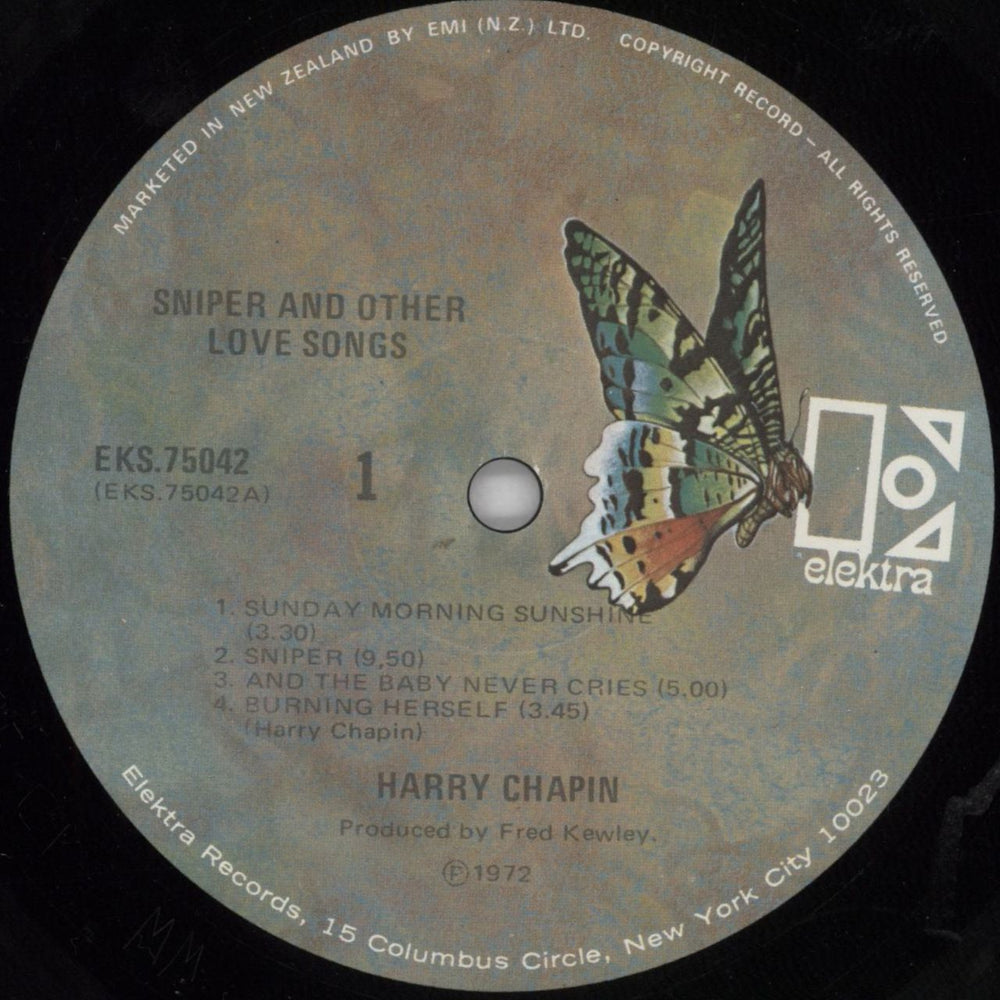 Harry Chapin Sniper And Other Love Songs New Zealand vinyl LP album (LP record) HCHLPSN640486