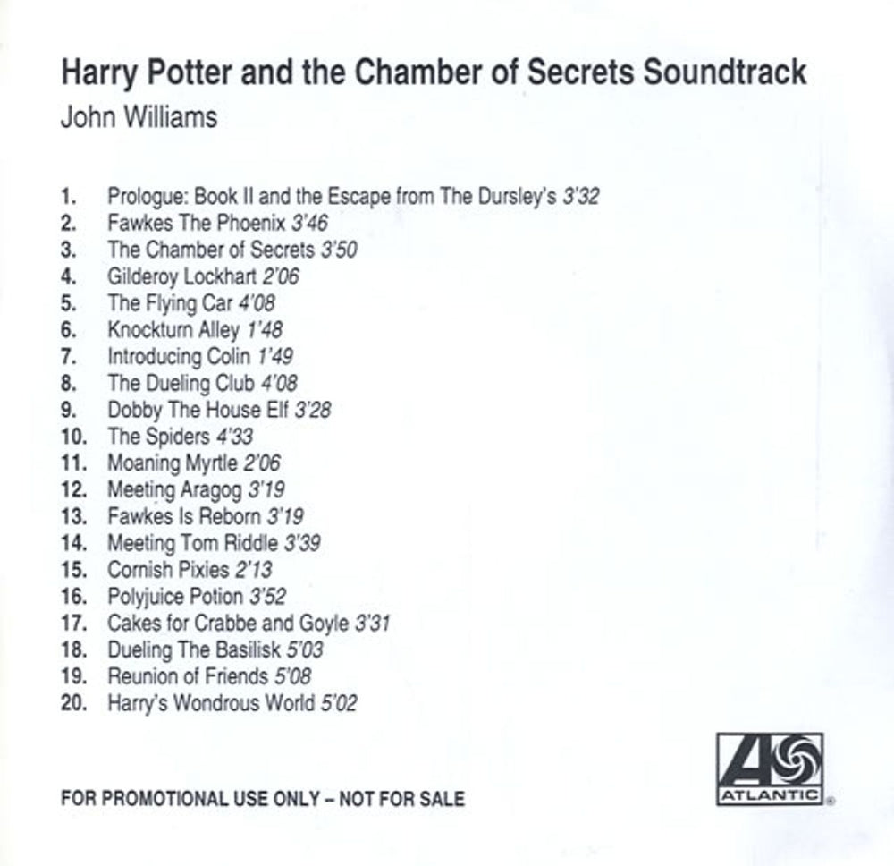 Harry Potter Harry Potter And The Chamber Of Secrets UK Promo CD-R acetate CD-R