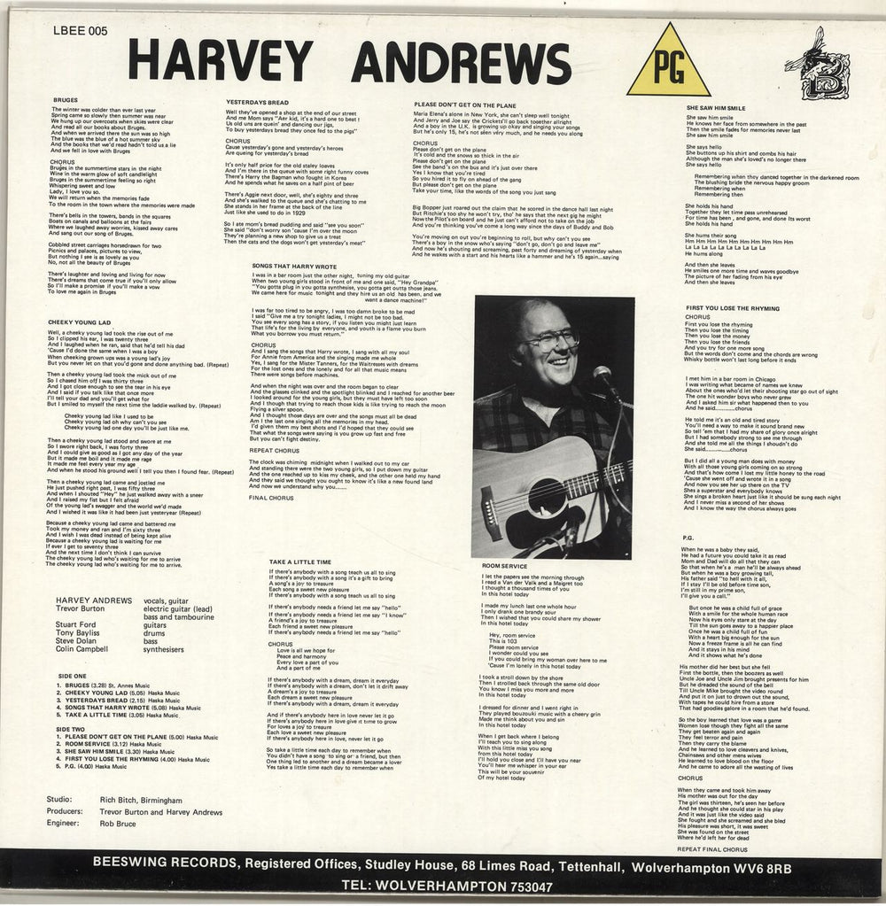 Harvey Andrews PG - Autographed UK vinyl LP album (LP record)