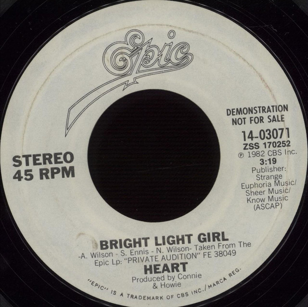 Heart Bright Light Girl US Promo 7" vinyl single (7 inch record / 45) 14-03071