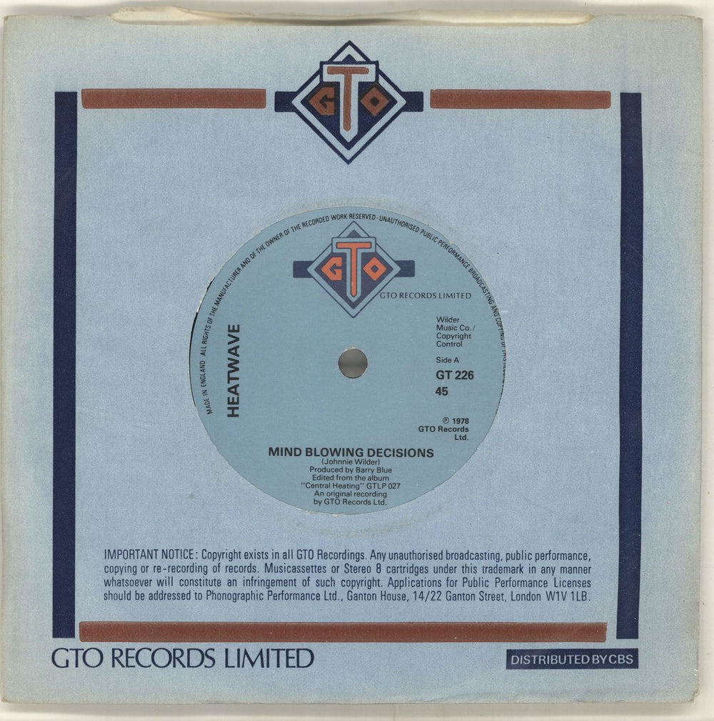 Heatwave Mind Blowing Decisions UK 7" vinyl single (7 inch record / 45) GT226