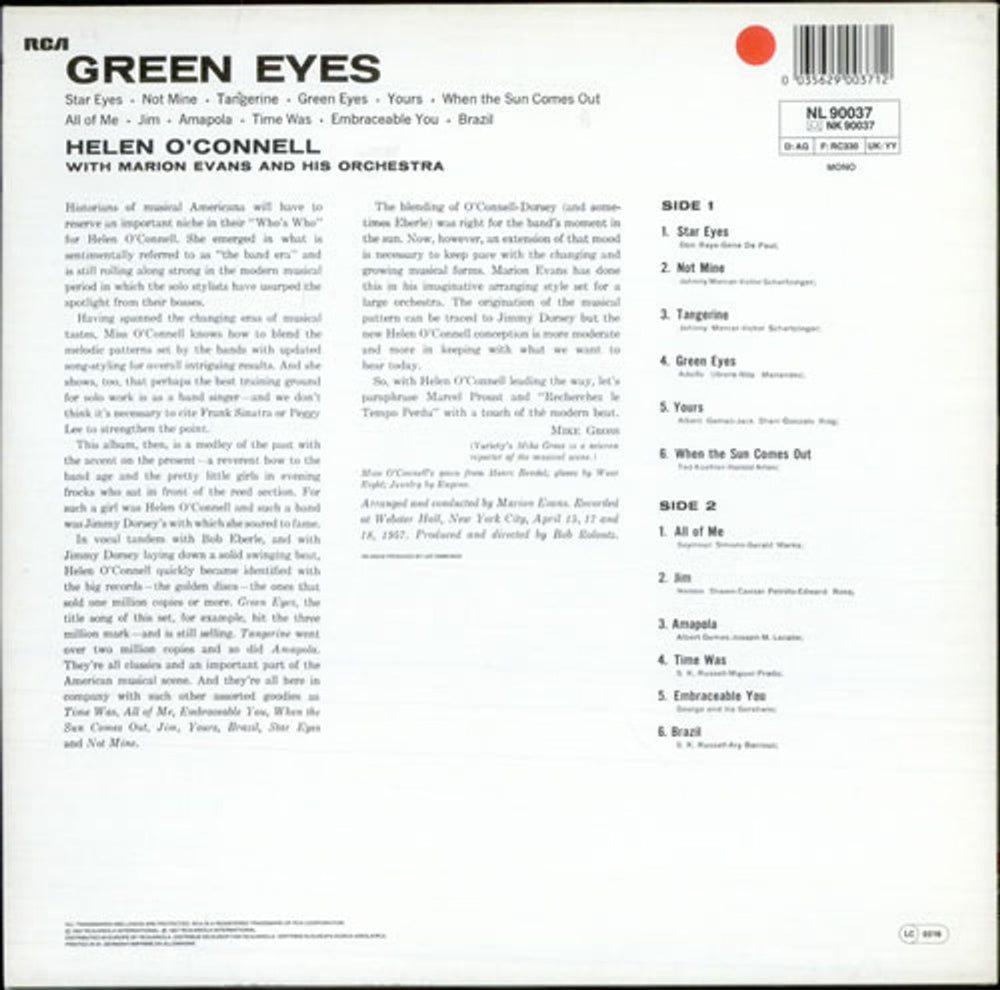 Helen O'Connell Green Eyes German vinyl LP album (LP record) HIULPGR517547