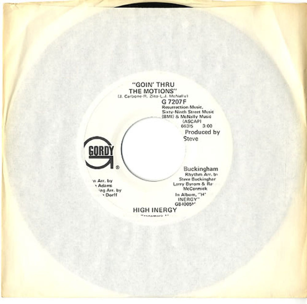 High Inergy Goin' Thru The Motions US Promo 7" vinyl single (7 inch record / 45) G7207F