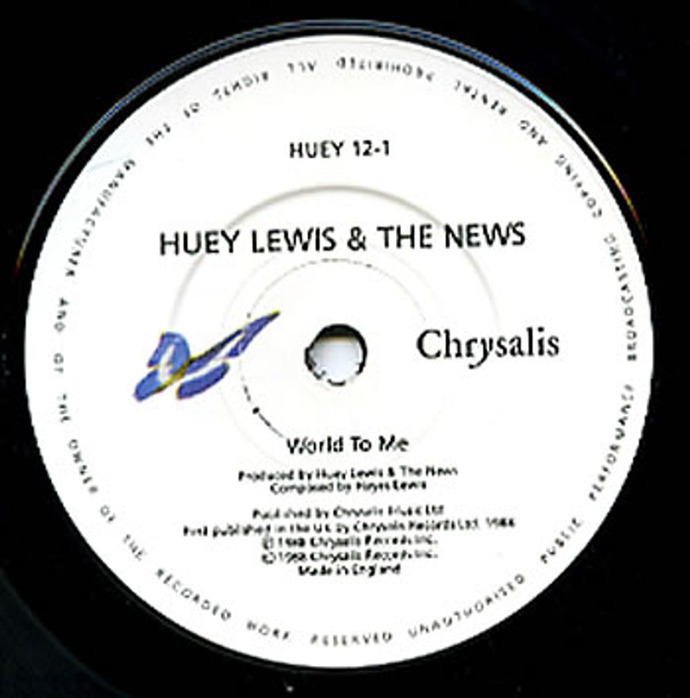 Huey Lewis & The News World To Me UK 7" vinyl single (7 inch record / 45) HUEY12