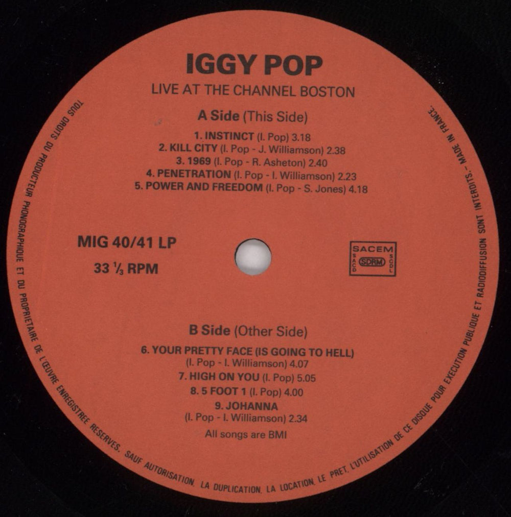 Iggy Pop Live At The Channel Boston MA 1988 French 2-LP vinyl record set (Double LP Album) IGG2LLI829190