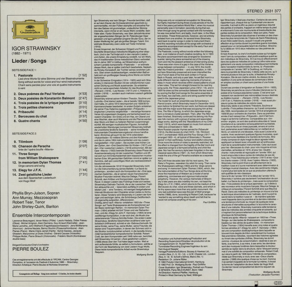 Igor Stravinsky Songs German vinyl LP album (LP record)