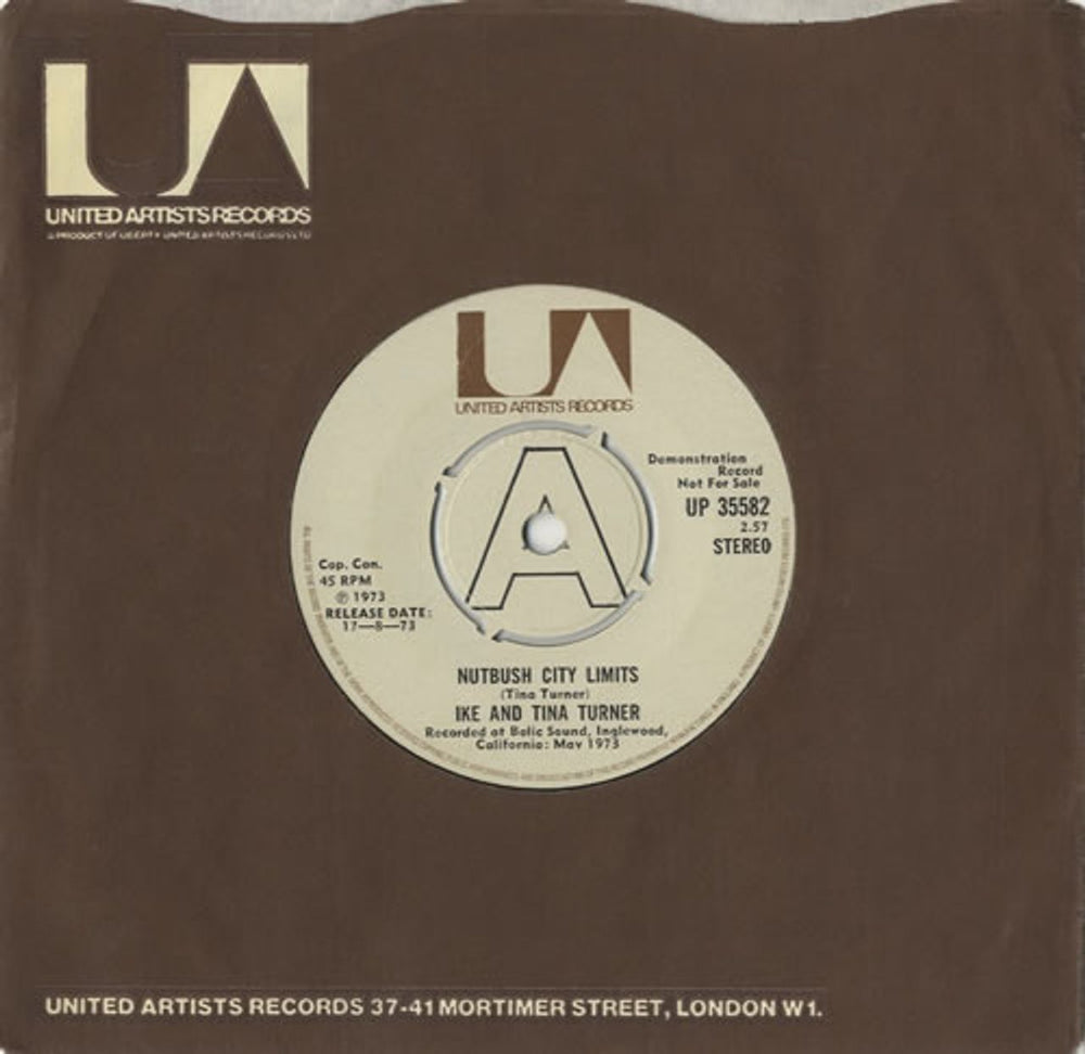 Ike & Tina Turner Nutbush City Limits - A Label UK Promo 7" vinyl single (7 inch record / 45) UP35582