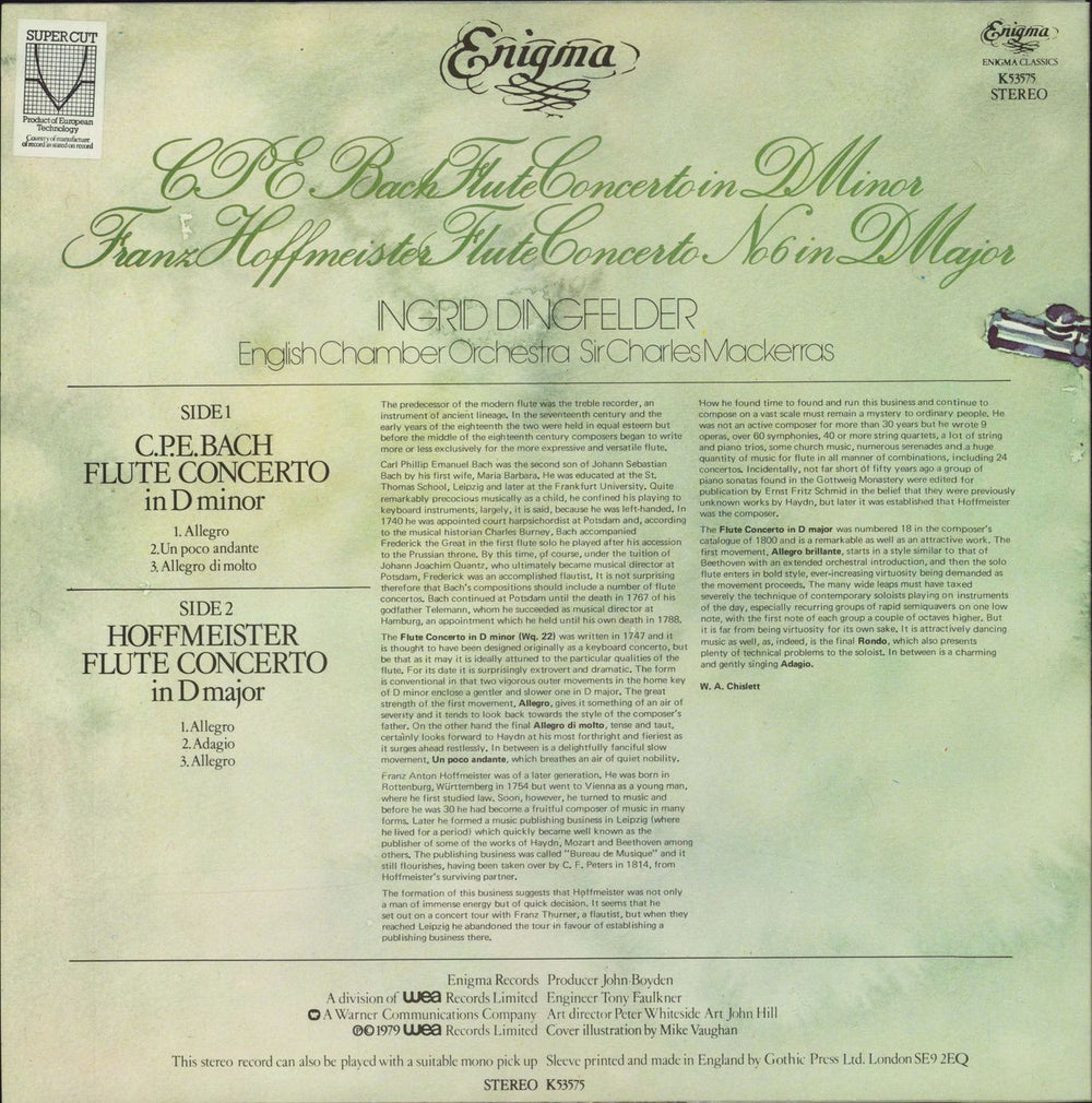 Ingrid Dingfelder C.P.E. Bach: Flute Concerto In D Minor / Hoffmeister: Flute Concerto No. 6 In D Major UK vinyl LP album (LP record)