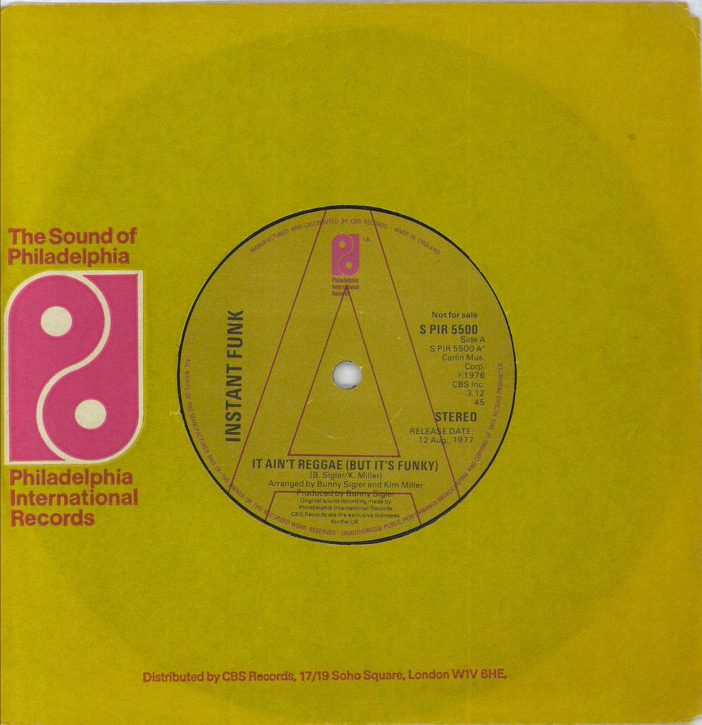 Instant Funk It Ain't Reggae [But It's Funky] UK Promo 7" vinyl single (7 inch record / 45) SPIR5500