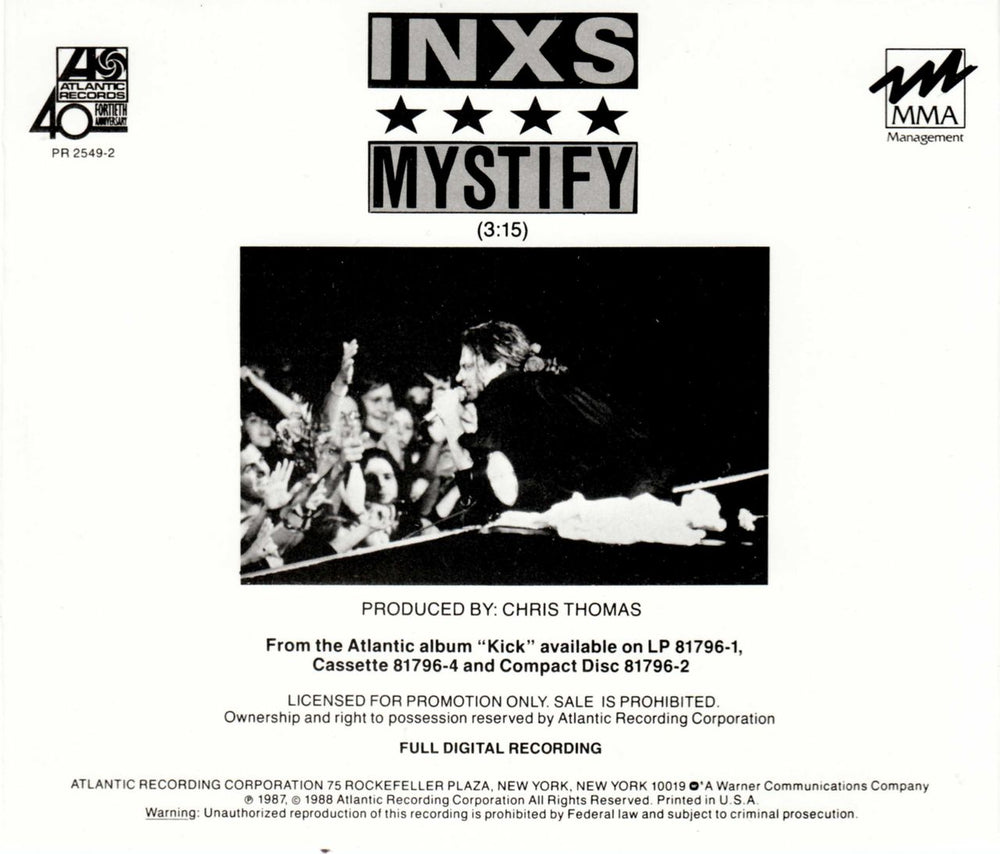 Inxs Mystify US Promo CD single (CD5 / 5") INXC5MY02926