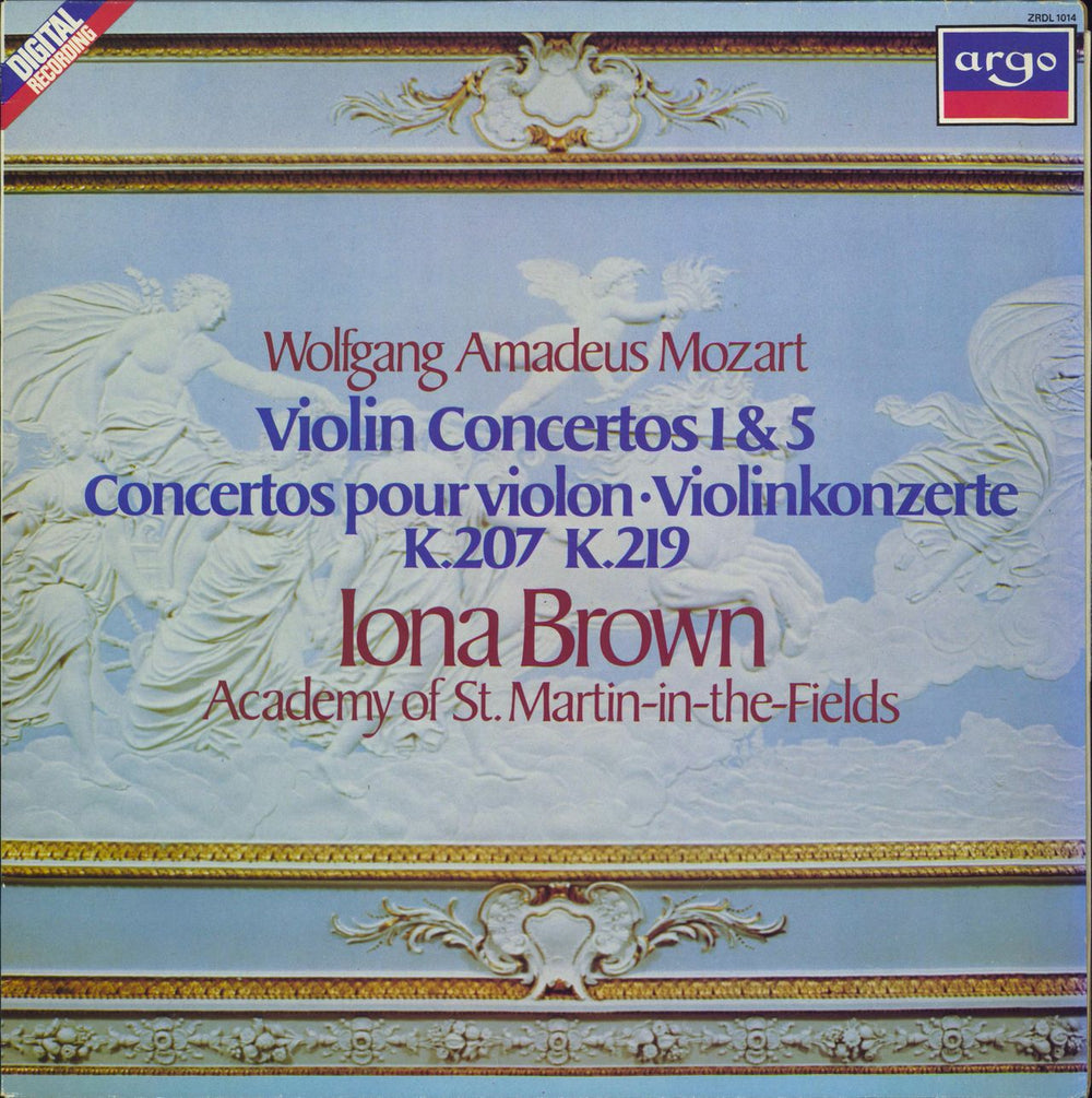 Iona Brown Mozart: Violin Concertos 1 & 5 UK vinyl LP album (LP record) ZRDL1014