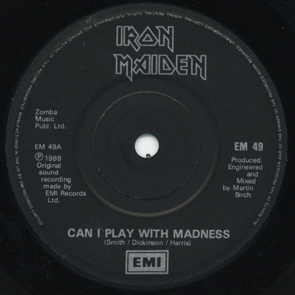 Iron Maiden Can I Play With Madness - Black Label + Transfer UK 7" vinyl single (7 inch record / 45) 5099920245979