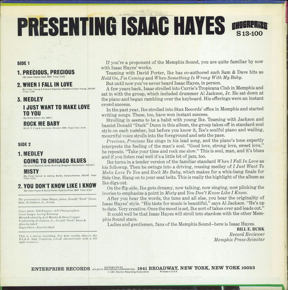Isaac Hayes Presenting Isaac Hayes US vinyl LP album (LP record)