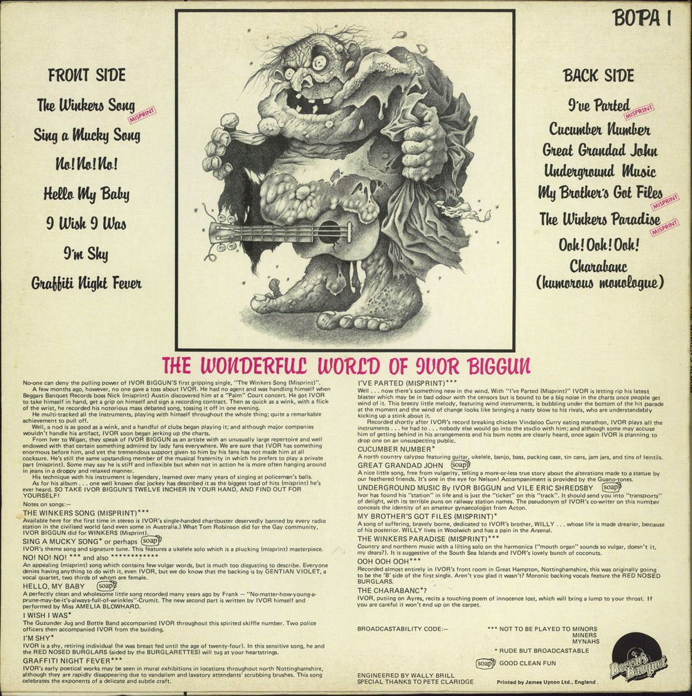 Ivor Biggun The Winkers Album (Misprint) + Greeting card UK vinyl LP album (LP record)