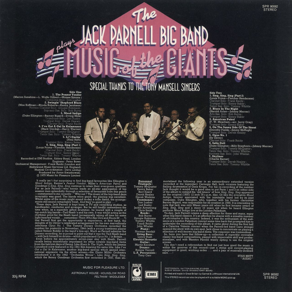 Jack Parnell Plays Music Of The Giants UK vinyl LP album (LP record)