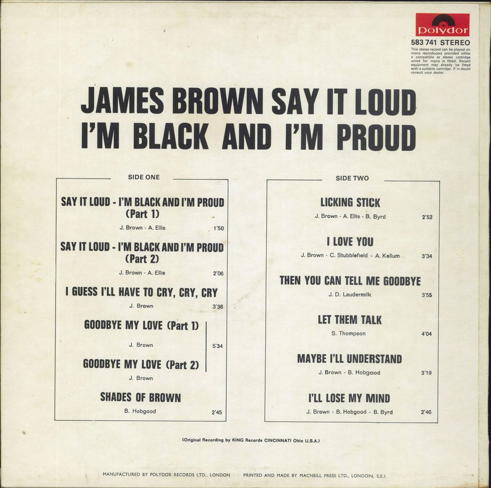 James Brown Say It Loud - I'm Black And I'm Proud UK vinyl LP album (LP record)