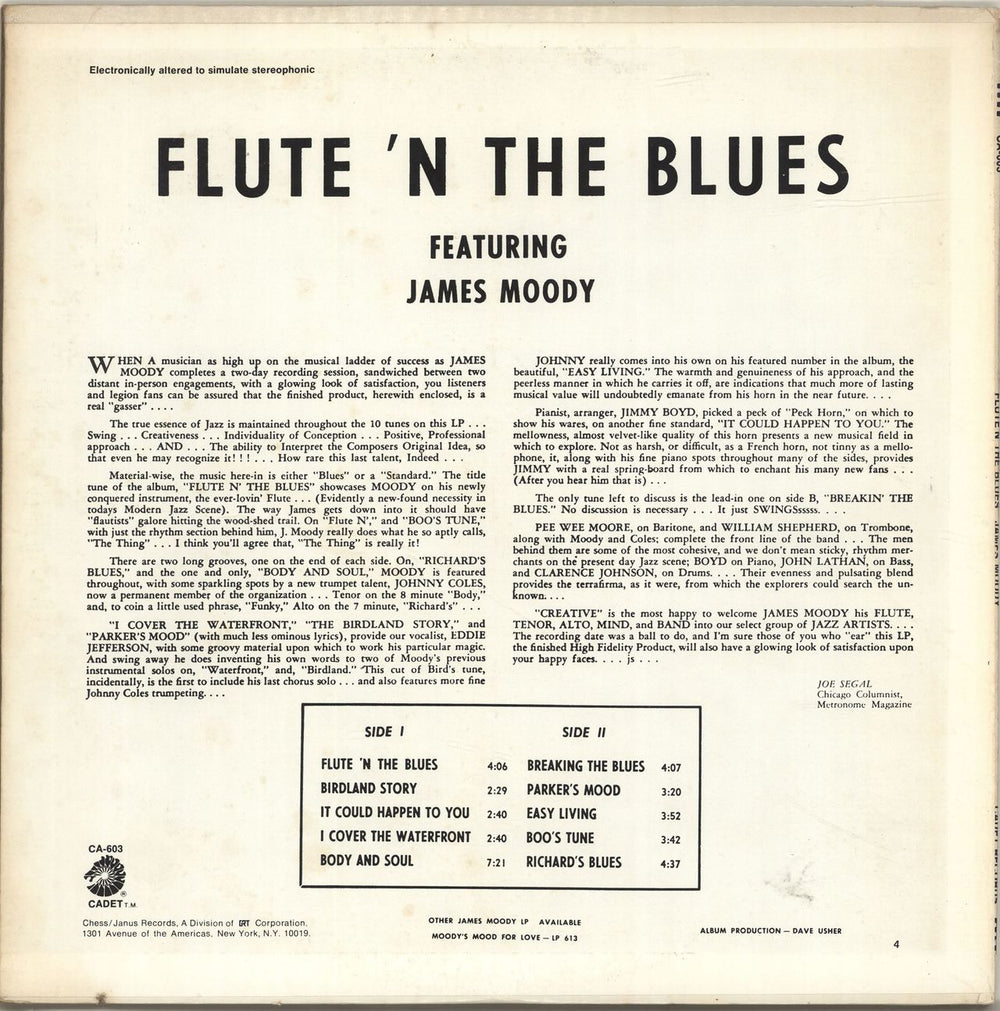 James Moody Flute 'n The Blues US vinyl LP album (LP record) JM5LPFL585079