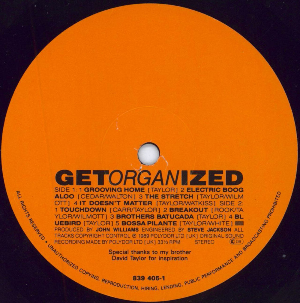James Taylor Quartet Get Organized-'Release date sticker' UK vinyl LP album (LP record) JTQLPGE796620