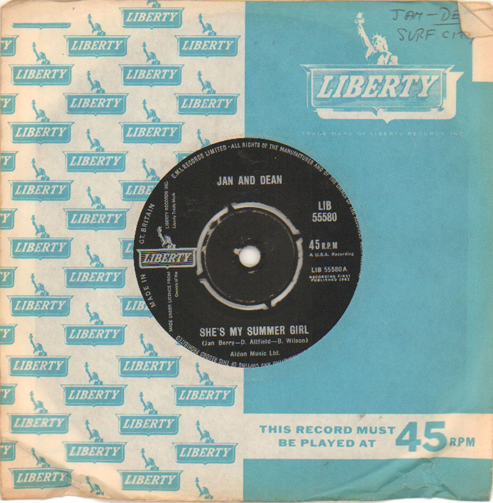 Jan & Dean She's My Summer Girl UK 7" vinyl single (7 inch record / 45) LIB55580