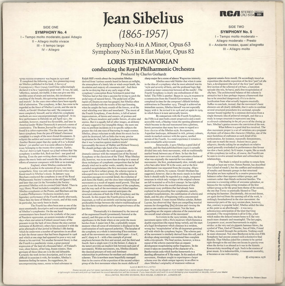 Jean Sibelius Symphony No. 4 in A Minor, Opus 63 / Symphony No. 5 in E Flat Major, Opus 82 UK vinyl LP album (LP record)