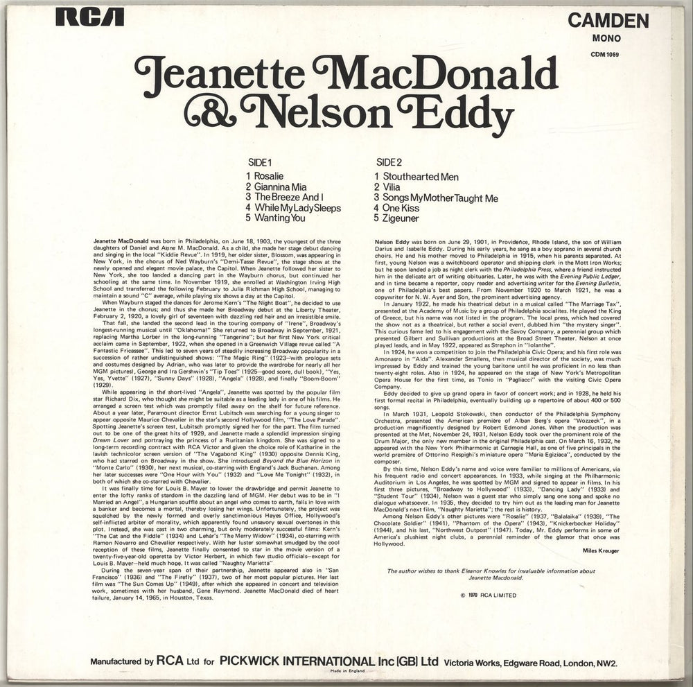 Jeanette MacDonald & Nelson Eddy Jeanette MacDonald & Nelson Eddy UK vinyl LP album (LP record)