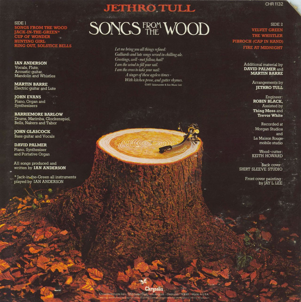 Jethro Tull Songs From The Wood US vinyl LP album (LP record)