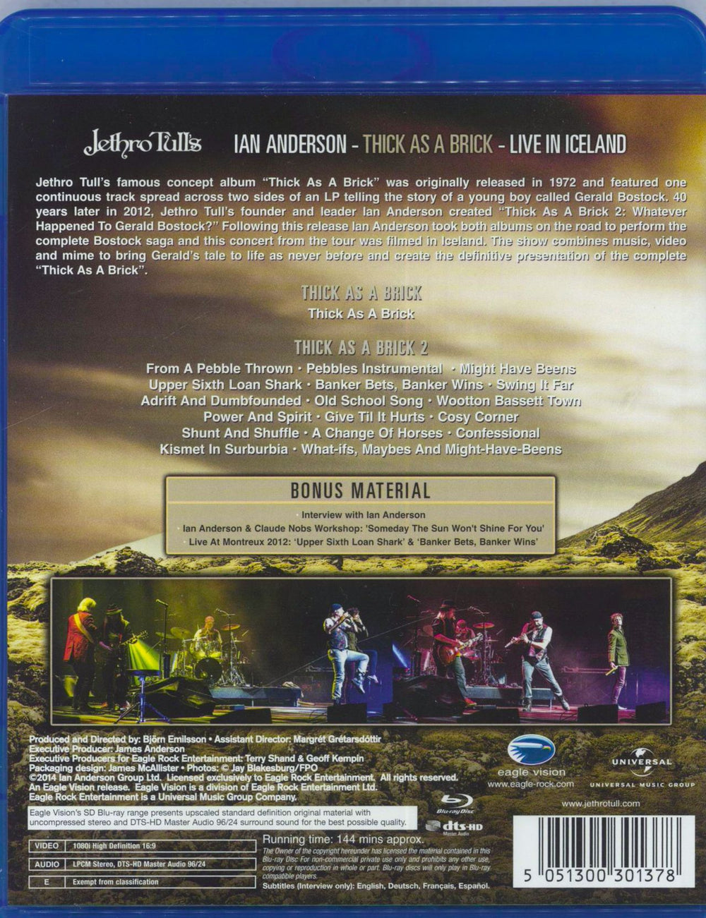 Jethro Tull Thick As A Brick - Live In Iceland UK Blu Ray DVD