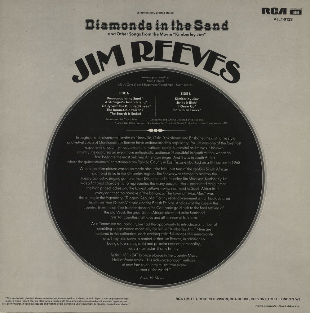 Jim Reeves Diamonds In The Sand UK vinyl LP album (LP record)