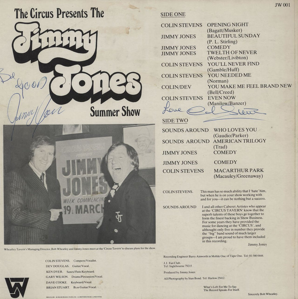 Jimmy Jones (Comedian) The Circus Show Presents The Jimmy Jones Summer Show - Autographed UK vinyl LP album (LP record) J65LPTH751921