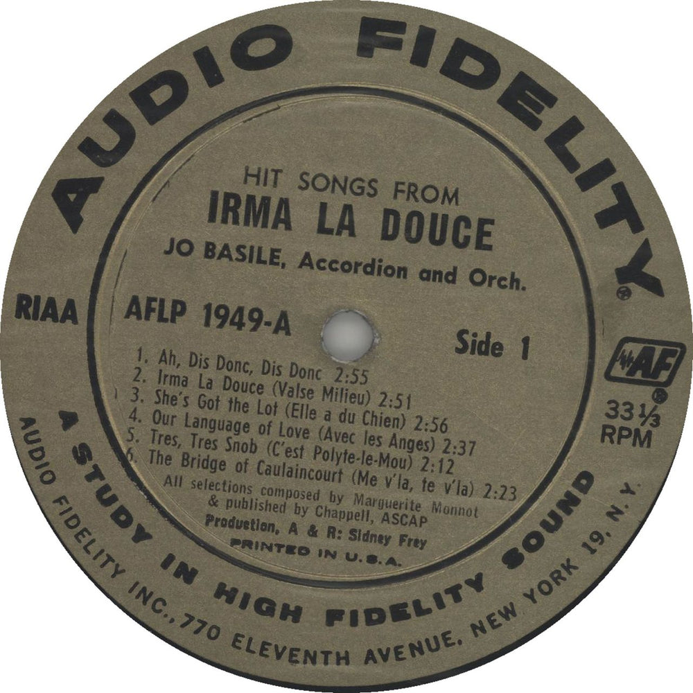 Jo Basile Irma La Douce US vinyl LP album (LP record)