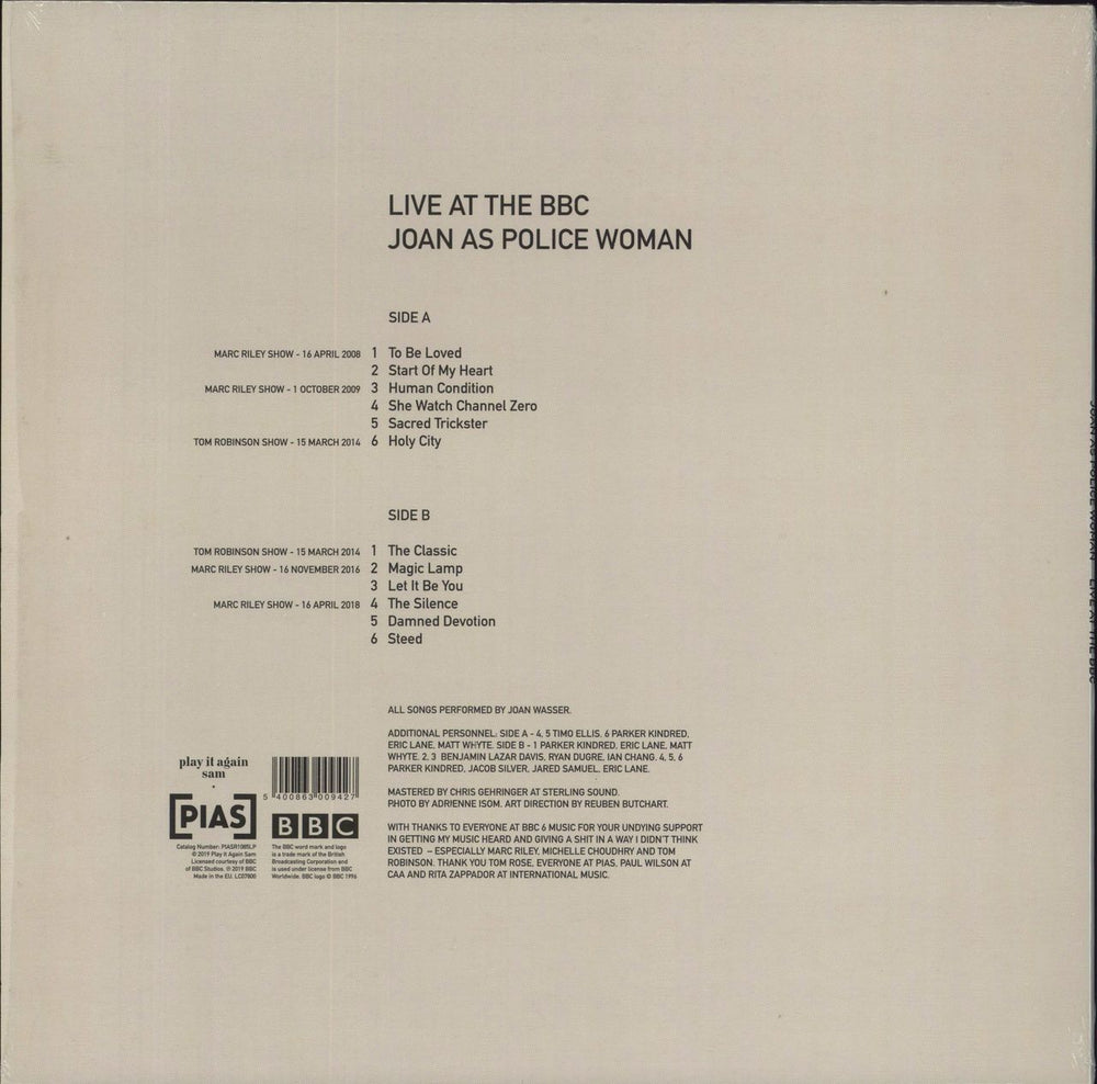 Joan As Police Woman Live At The BBC - Sky Blue Vinyl - Shrink UK vinyl LP album (LP record) 5400863009427