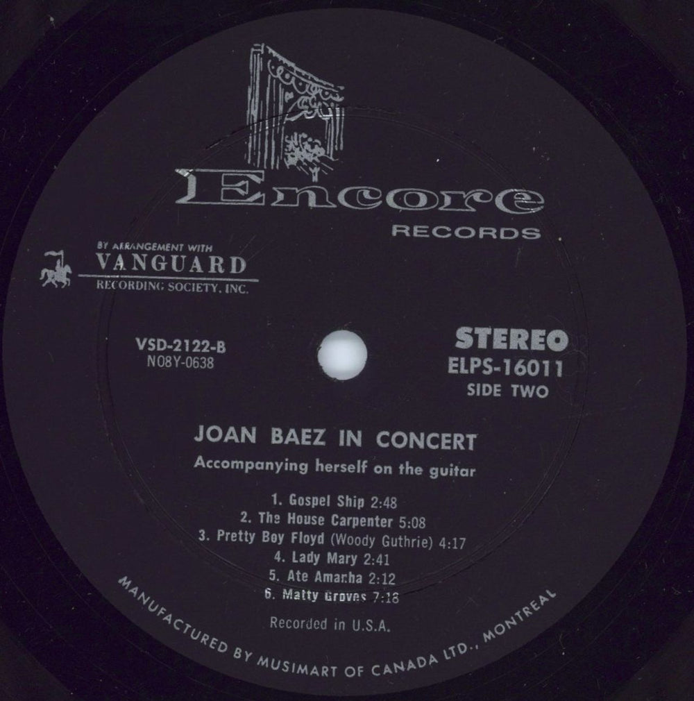 Joan Baez In Concert Canadian vinyl LP album (LP record) JBZLPIN778511