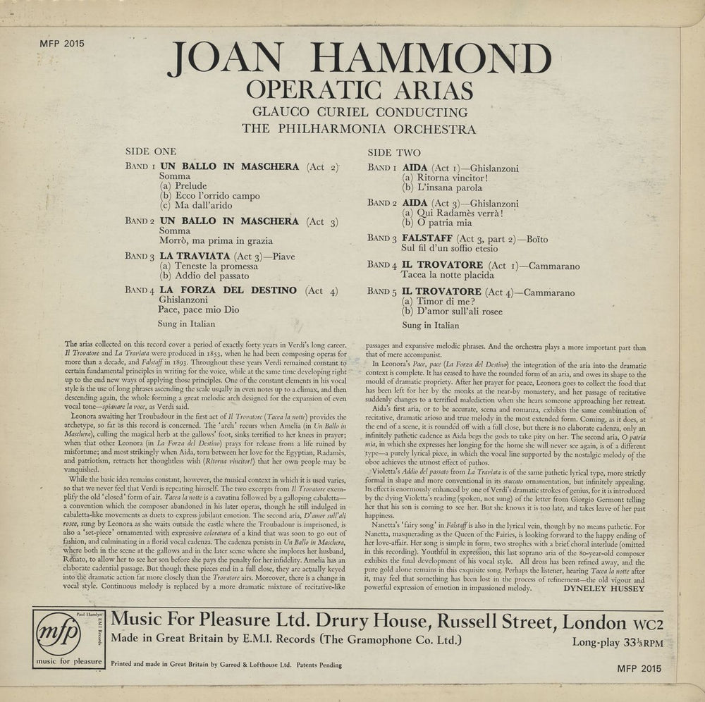 Joan Hammond Operatic Arias UK vinyl LP album (LP record)