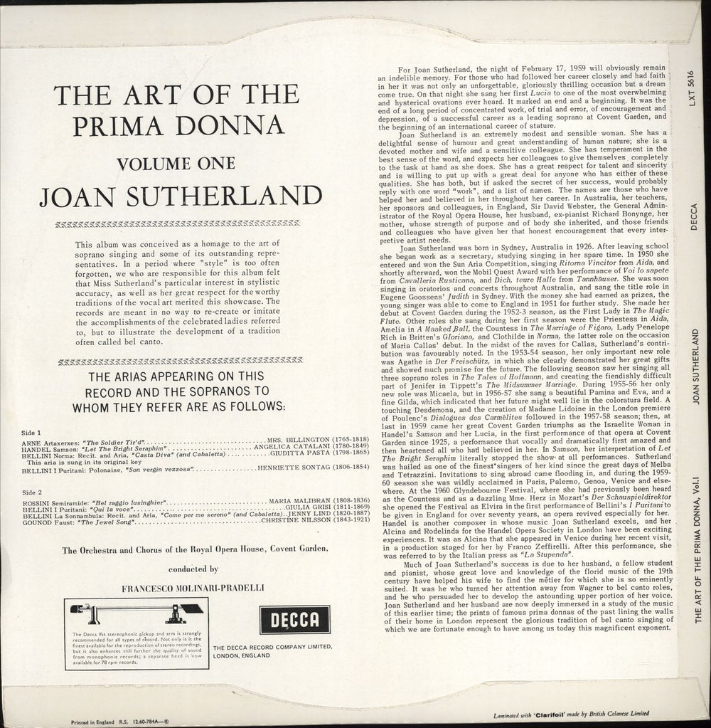 Joan Sutherland The Art Of The Prima Donna Volume 1 UK vinyl LP album (LP record)