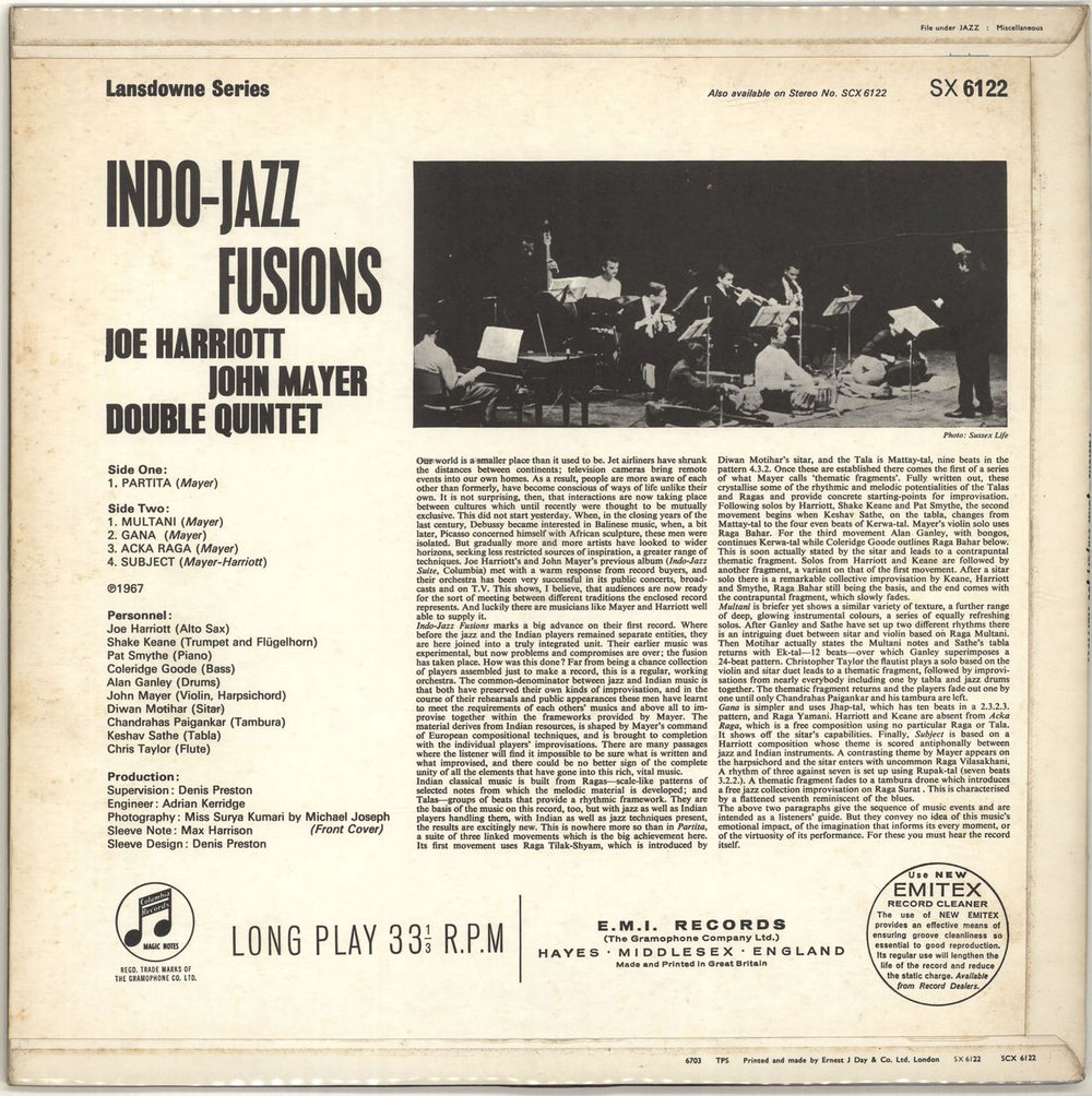 Joe Harriott & John Mayer Indo-Jazz Fusions UK vinyl LP album (LP record) H&MLPIN331498