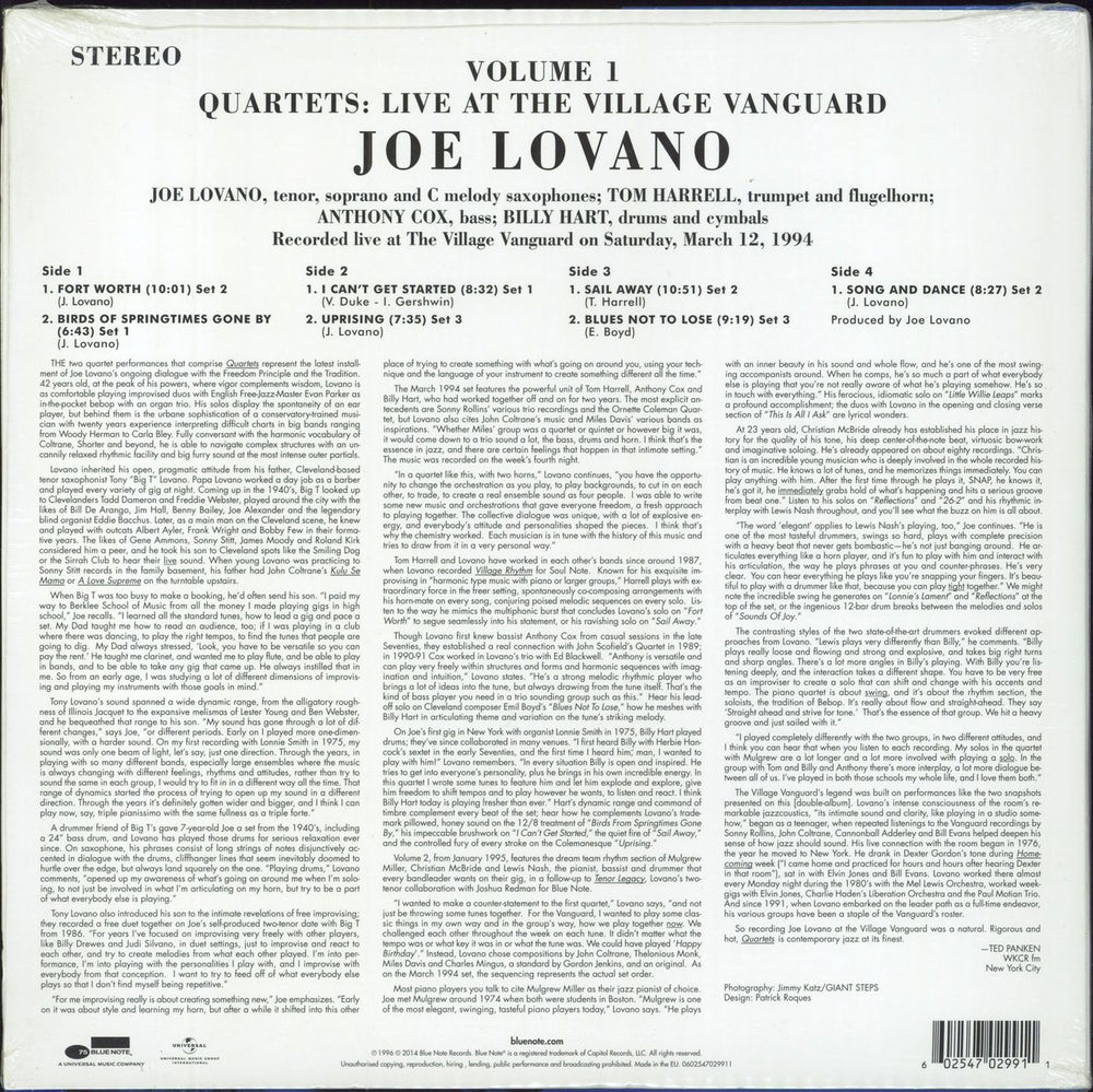 Joe Lovano Quartets: Live At The Village Vanguard Volume 1 - Sealed UK 2-LP vinyl record set (Double LP Album) 602547029911