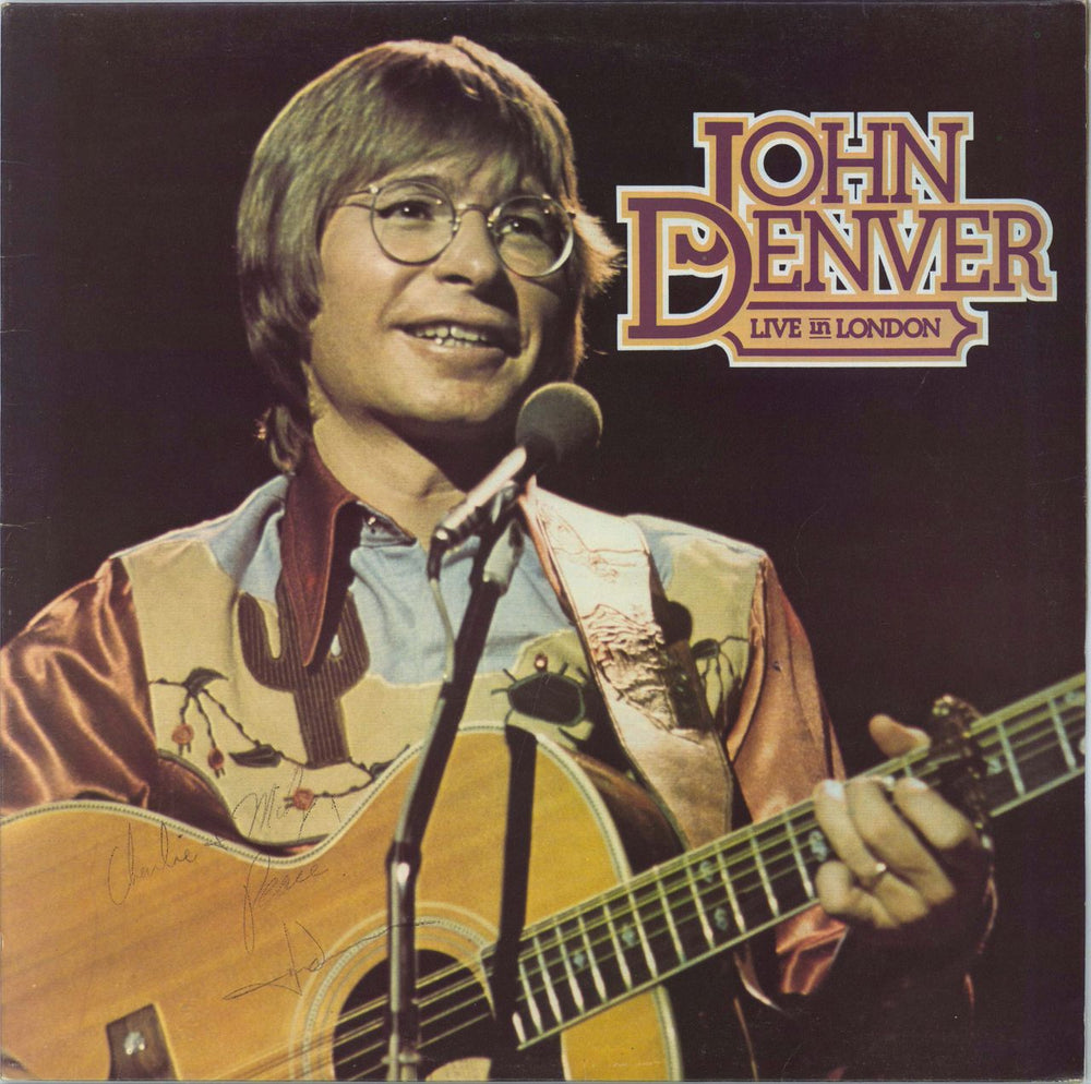 John Denver Live In London - Autographed UK vinyl LP album (LP record) RS1050