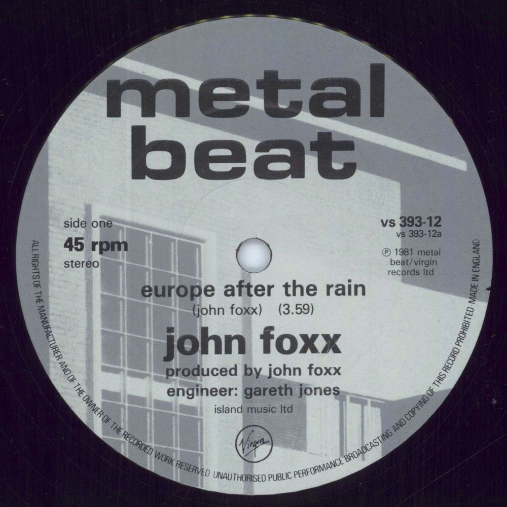 John Foxx Europe After The Rain - Stickered Sleeve UK 12" vinyl single (12 inch record / Maxi-single) JFX12EU815002