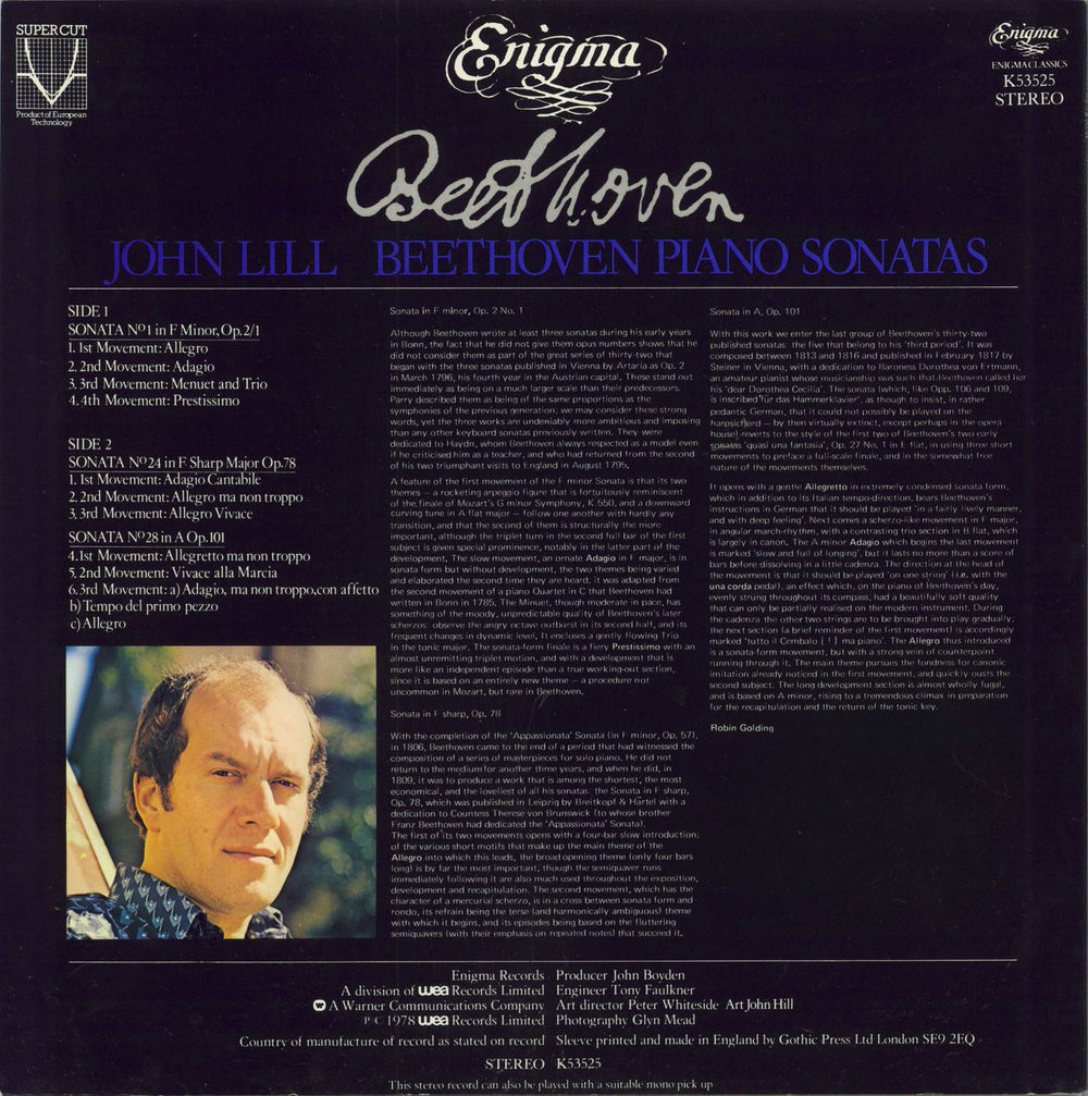 John Lill Beethoven Piano Sonatas UK vinyl LP album (LP record)