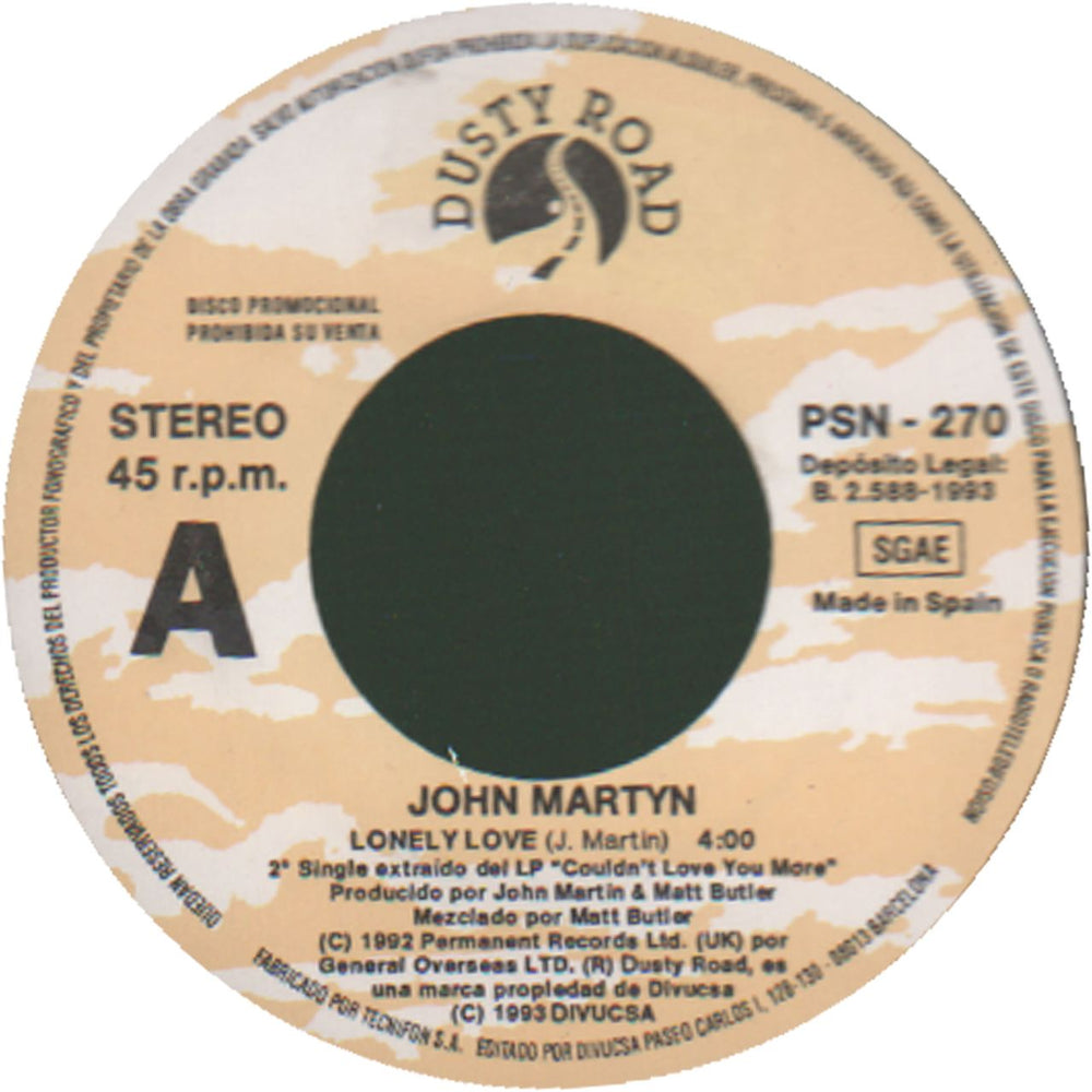 John Martyn Lonely Love Spanish Promo 7" vinyl single (7 inch record / 45) JMY07LO206654