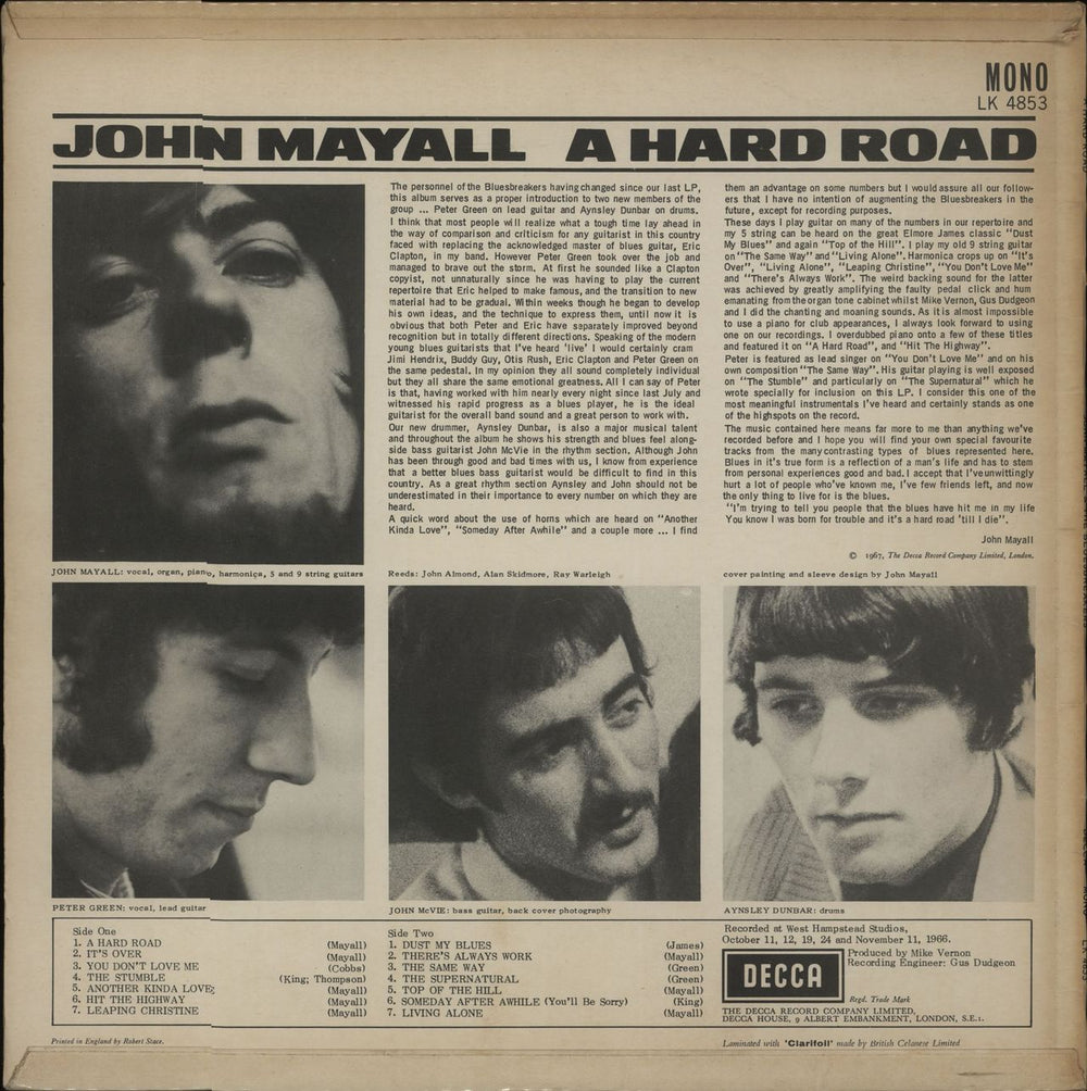 John Mayall A Hard Road - Deep Groove UK vinyl LP album (LP record)